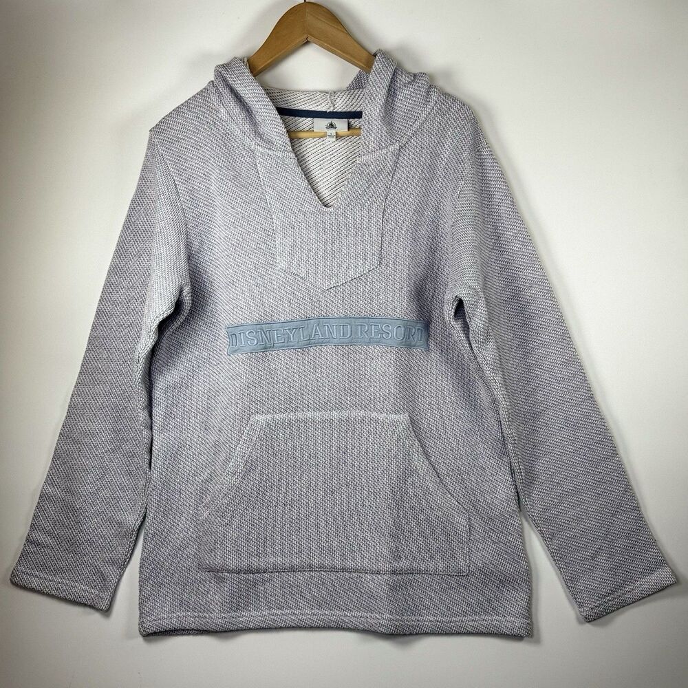 Disneyland Resort Hoodie V-Neck Baja‎ Pullover Blue Gray Textured Large Medium